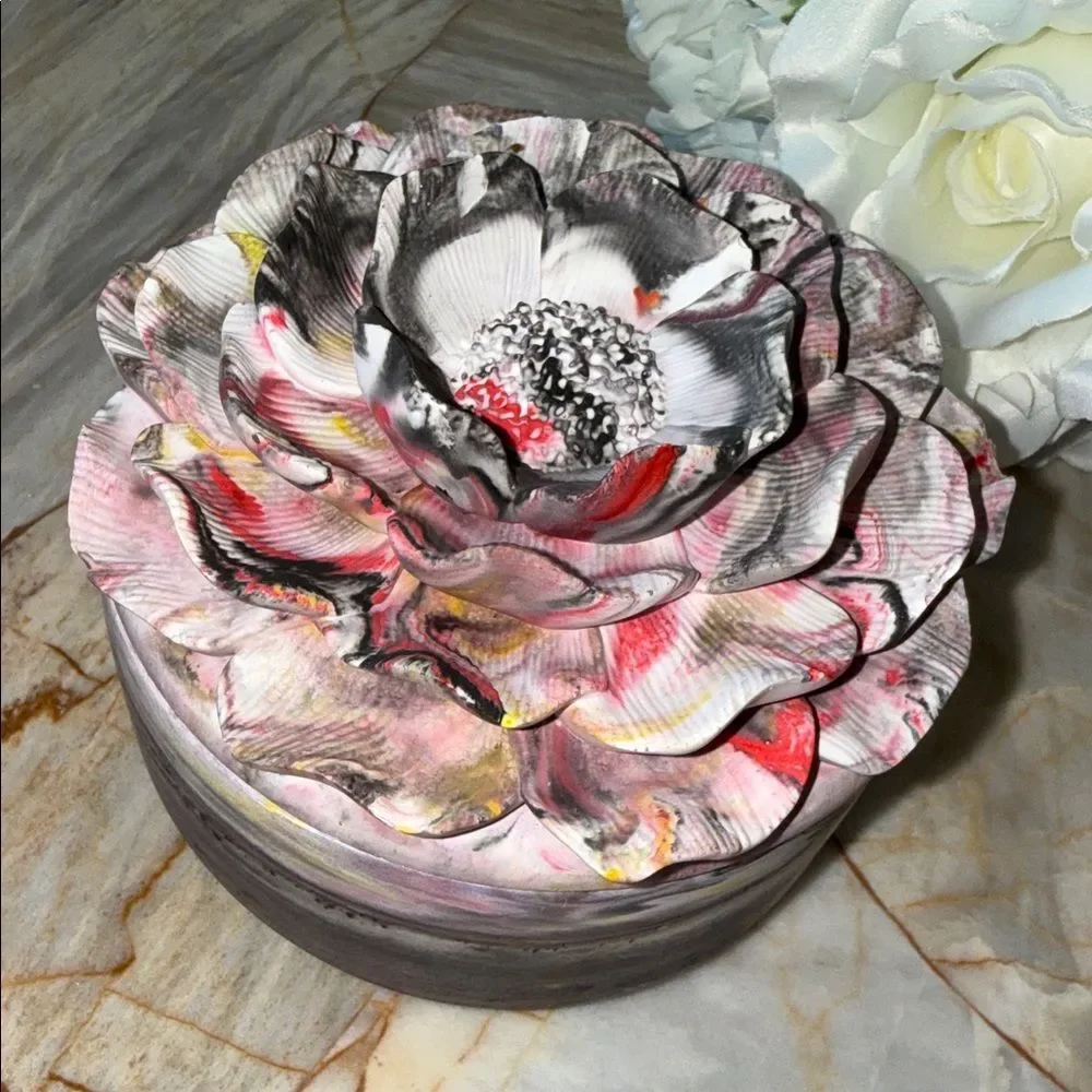Floral Ceramic Jewelry Box - Pink and Gray